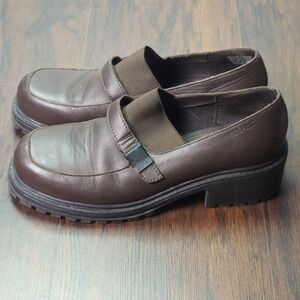 ESPRIT Vintage Chunky‎ Platform Heeled Leather Shoes Brown Y2K